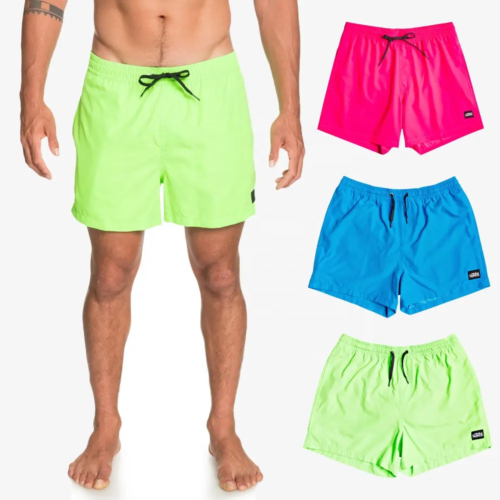Özel Logo 3 renkler katı düz erkekler yüzmek mayo hızlı kuru açık erkekler için plaj şortu kurulu şort mayo