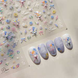 5D suave relieve en relieve adhesivo Nail Art Sticker lindas flores de primavera 3D flor salvaje <span class=keywords><strong>ramo</strong></span> de flores calcomanías de manicura - Product Image 3