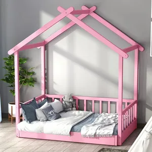 Solid Wood Crib Small House Log Economy Multi-functional Bed With Guardrail Baby Bed Bedroom Furniture Children Bed