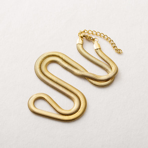 Collar de Cadena de Hueso de Serpiente Chapado en Oro de Acero de Titanio de 5mm, Estilo Hip Hop Minimalista Europeo Americano, Unisex, para Fiesta, Cadena de Clavícula - Product Image 1