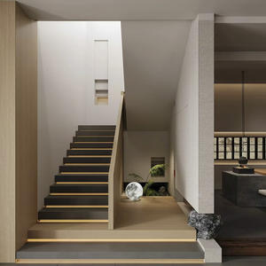 درج داخلي حلزوني حديث مخصص صديق للبيئة مع حافة مرتفعة وغطاء خشبي ودرابزين زجاجي للفنادق والشقق ذات الطابقين - Product Image 4