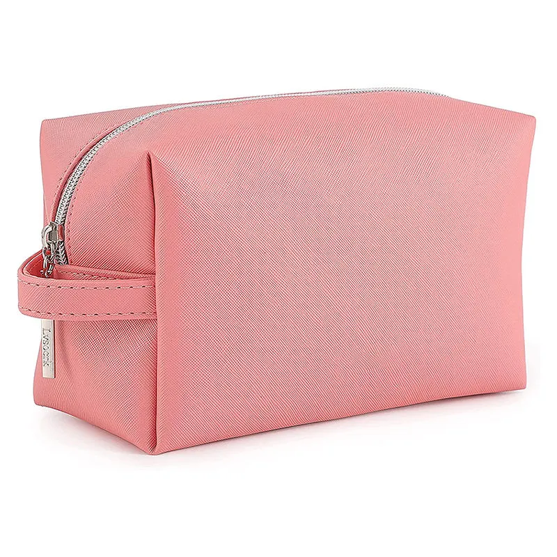 Saco de maquiagem portátil para viagem, logotipo personalizado, impermeável, rosa, couro pu, bolsa pequena para cosméticos, para mulheres