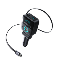Adaptateur de voiture Source Foctroy, émetteur FM, chargeur de voiture multi-ports 72W à charge rapide avec câble rétractable 75cm QC3.0A PD 45W