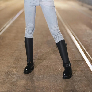 Venta al por mayor de moda largo impermeable de PVC Wellington botas de montar a caballo para las mujeres Botas de lluvia impermeables para las señoras - Product Image 4