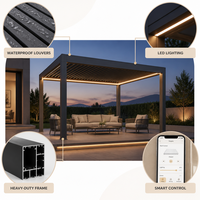 Pergola extérieure en aluminium avec revêtement en poudre, écologique, durable, toit à lames motorisées, imperméable, bioclimatique, gazebo pour patio