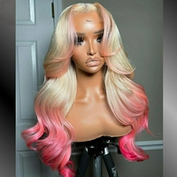 Perruque en cheveux humains ondulés Ombré Rose Platine, Lace Front HD 13x4 pré-épilée, pour fête, vente en gros