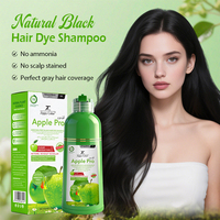 Shampoo colorant capillaire noir à la pomme 400 ml, 3 en 1, sans ammoniaque, coloration facile, huile d'argan, ginseng, coloration capillaire à base de plantes pour hommes et femmes