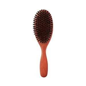 Brosse à cheveux jetable en bambou de haute qualité avec poils de sanglier, logo personnalisé, design rond souple, pour extensions capillaires, emballage en boîte - Product Image 1