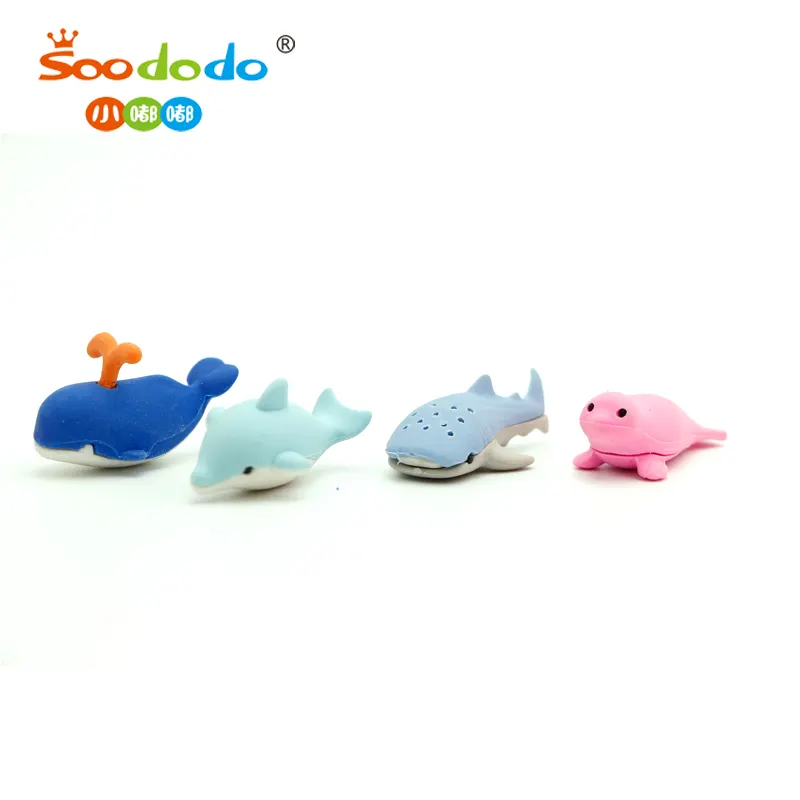 Soododo XDDA kustom baru grosir untuk anak-anak kartun mainan 3D hewan pensil penghapus lumba-lumba penghapus