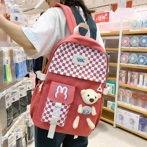 Cartoon Checkerboard Children's Japanese College Style High Beauty Girls' Backpack Four Piece Set - Product Image 1