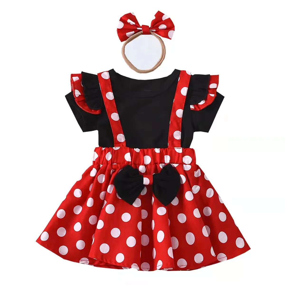 Nouveau design de bonne qualité Minnie Princess Dress Strap Dress Wave Dot Fashion Set pour bébés filles