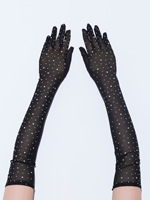 A645 Gants de mariée rétro à long point en diamant Transparent Noir Gants de mariage en maille pour femmes Nouveaux gants à doigts fendus