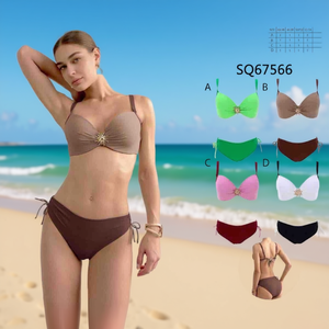 Costume da bagno bikini taglie forti HDJ con controllo pancia, top a fascia con dettagli strass per donna, taglie 46 48 50 52 - Product Image 4