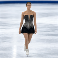 Costume de patinage artistique pour enfants et adultes, robe en maille sans manches à dégradé noir et argent avec strass pour spectacle sur glace