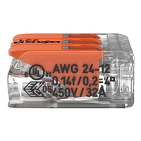 Connecteur Wago 3 Pôles Original 221-413 en Plastique pour Fil Électrique avec Leviers de Manœuvre, En Stock