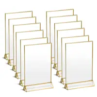 Kunden spezifische klare Acryl doppelseitige Rahmen Gold Grenzen Schilder halter für Hochzeit Tisch nummern Klare Fotos Menü halter