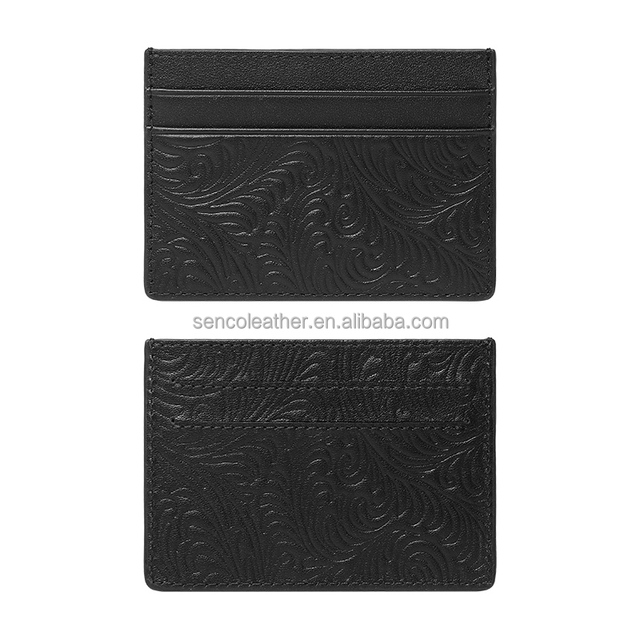 Genuine Leather Card Holder & Credit Card Wallet Customizable Leather Organizer with Embossed Pattern