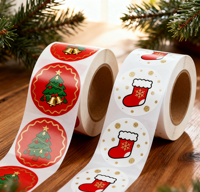 Individuelle Aufkleber-Rolle im Weihnachtsstil Wasserfeste Selbstklebende Vinyl-Aufkleber-Rolle CMYK-Druck Benutzerdefinierte Farben Verpackungsetiketten