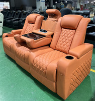 Canapé inclinable de cinéma à la maison à 3 places avec table de couchage inclinable et électrique Chaises en cuir de cinéma maison avec cadre en bois
