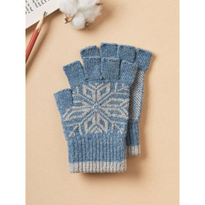 Guanti da dito con motivo a fiore di neve blu manicotti eleganti - Product Image 1