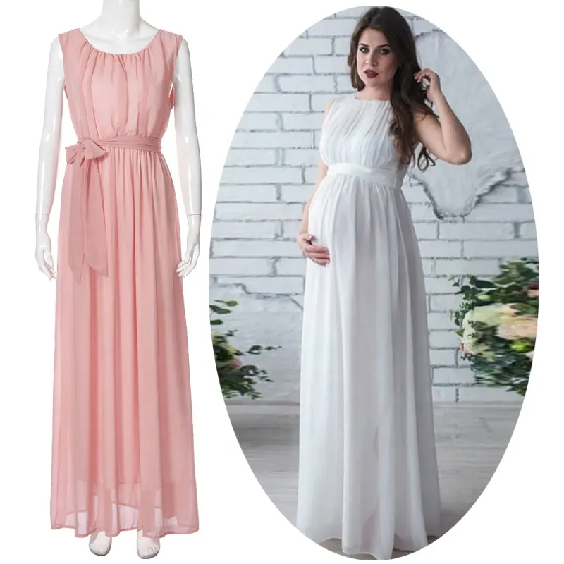 Elegant Maternity Photoshoot Maxi Dresses Pink Chiffon Lace Photography Long Gown Photo Props Pregnant Clothes Party Dress