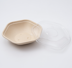 Bol hexagonal jetable en bagasse de 750 ml à 1300 ml, conteneur alimentaire compostable en canne à sucre avec couvercle - Product Image 6