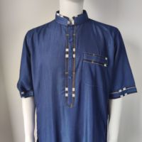 Dubai Splicing Color Qatar Style Thobe Vêtements islamiques pour hommes Thawb Jubbah