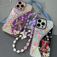 Coque de téléphone intelligente BAILI Factory pour femmes, style papillon et fleur, avec chaîne en diamant et bracelet perlé pour ITEL A70/A60S/06/A05S