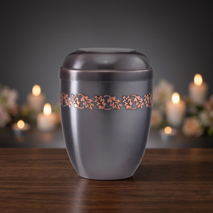 Urne funéraire écologique noire de style européen-américain avec motif floral en cuivre pour adulte et animal de compagnie - Artisanat indien pour monument funéraire - Product Image 3
