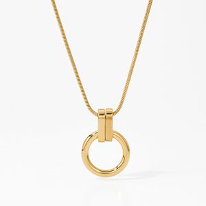 공장 도매 CE 인증 스테인리스 스틸 투톤 기하학적 링 펜던트 목걸이 - Product Image 5