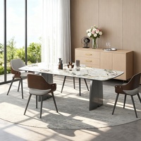 Ensemble de table et de chaises de salle à manger à double piédestal avec bordure brute, table rectangulaire en faux marbre, capacité jusqu'à 8 personnes