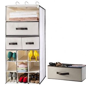 3 <b>Shelf</b> Hanging Closet Organizers Durable Linen Fabric Foldable Shoe Organizers Storage Bag for Wardrobe - Product Image 1