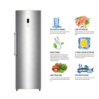 Congélateur vertical à porte unique intelligent de 265 L, couleur acier inoxydable, avec affichage LED et commande mécanique, conforme aux normes OEM