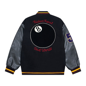 Giacca da Baseball <span class=keywords><strong>Trendy</strong></span> con Bandiera Ricamata, Stile Retrò Autunno-Inverno, Maniche in Pelle PU, Modello Oversize per <span class=keywords><strong>Uomo</strong></span> - Product Image 2