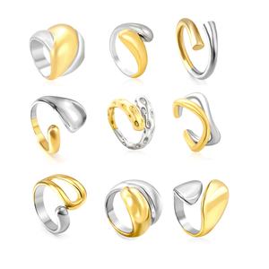 แหวนสแตนเลสแบบเปิดปรับขนาดได้ ชุบทอง 18K ดีไซน์หยดน้ำสองสี ขายส่ง - Product Image 1