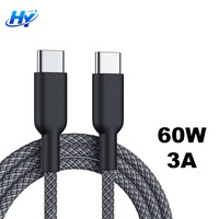 Câble de charge rapide 60W 3A PD Type-C vers Type-C, transfert de données, cordon tressé en nylon PVC pour téléphone portable, ordinateur portable, batterie externe, appareil photo