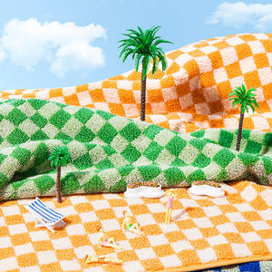 Serviette de bain en coton pur à carreaux 70x140cm, jacquard, absorbante, douce, serviette de plage rectangulaire, vert, jaune, rose, bleu, gris - Product Image 1