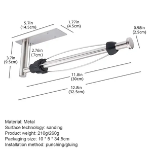 Porte-serviettes en acier inoxydable, support mural adhésif sans perçage pour salle de bain, porte-papier toilette, rangement de cuisine - Product Image 5