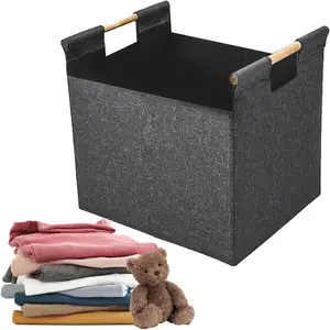 Large Rectangle Felt Basket With 2 Recessed Grips For Fireplace Firewood Log Baskets