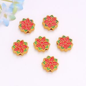 Cloisonne Flower Beads <b>Red</b> Gold Enamel Spacer Beads For DIY Jewelry Making <b>Bracelets</b> Necklaces Accessories Wholesale - Product Image 3