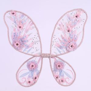 Alas de hadas de flores rosas 2024 gran oferta fiesta de cumpleaños para niños niña flores bordadas rosas alas de mariposa de encaje - Product Image 3
