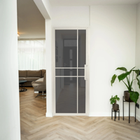 Porte intérieure en acier - Blanche - 6 panneaux - Verre fumé - Design de luxe