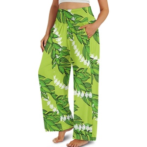 Pantalon large imprimé de feuilles de Maile pour femmes, pantalon long imprimé de fleurs hawaïennes, pantalon long pour femmes, vente en gros - Product Image 1