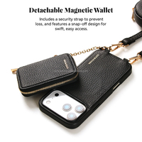 Funda de Teléfono Tipo Cartera Cruzada de Cuero Genuino de Producción de Fábrica, con Cordón, Bolsillos Desmontables Magnéticos y Tarjetero para 17 Pro
