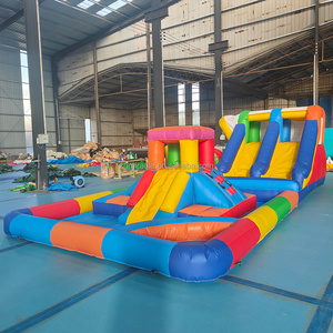 Percorso Ostacoli Gonfiabile Arcobaleno con Triplo Scivolo e Piscina, <span class=keywords><strong>Castello</strong></span> Gonfiabile Commerciale per Noleggio Eventi Bimbi - Product Image 1