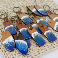 Porte-clés en bois et résine motif vague océanique, gravé sur mesure, pendentif pour sac ou voiture, souvenir, cadeau, vente en gros, logo personnalisé