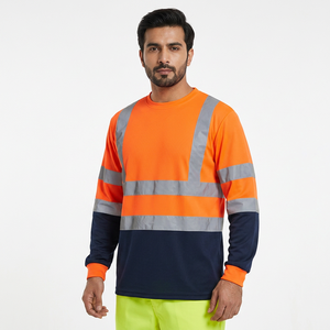 Hi <b>Vis</b> Class 3 Reflective Safety Long Sleeve <b>T</b>-<b>Shirt</b> Lime Orange Navy Polyester Quick Dry Breathable Unisex Needle Detection - Product Image 1