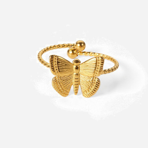 Butterfly <b>Ring</b> Women's <b>Open</b> Adjustable 18k Gold Plated Stainless Steel Jewelry Gift Fashion Accessory - Product Image 1