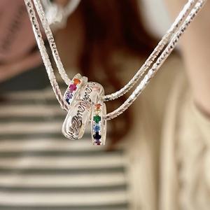 Collar con Colgante de Doble Anillo de Plata de Ley S925, Diseño de Rejilla de Diamantes, Diseño de Nicho Versátil para Colgantes y Dijes Finos - Product Image 3