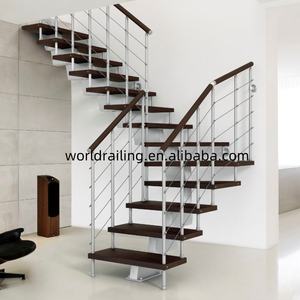 YL บันไดรูปตัวแอลในร่มบันไดไม้ทึบเหล็กพีวีซีเหล็กดัดแบบลอยสำหรับวิลล่ากลางแจ้ง - Product Image 2